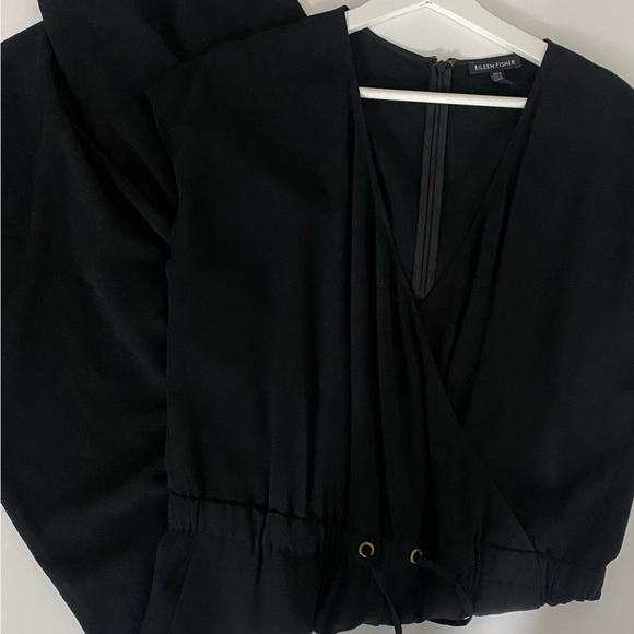 EILEEN FISHER Tencel Crepe Wide Leg Crop Cap Sleeve Jumpsuit Black - Picture 5 of 9